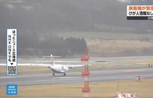 客機在單側引擎運作狀態下降落函館機場。(互聯網)