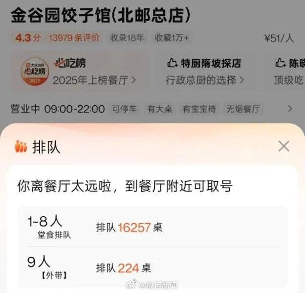 冬至時,有網民分享需要排1.6萬張枱才食到餃子盛況。