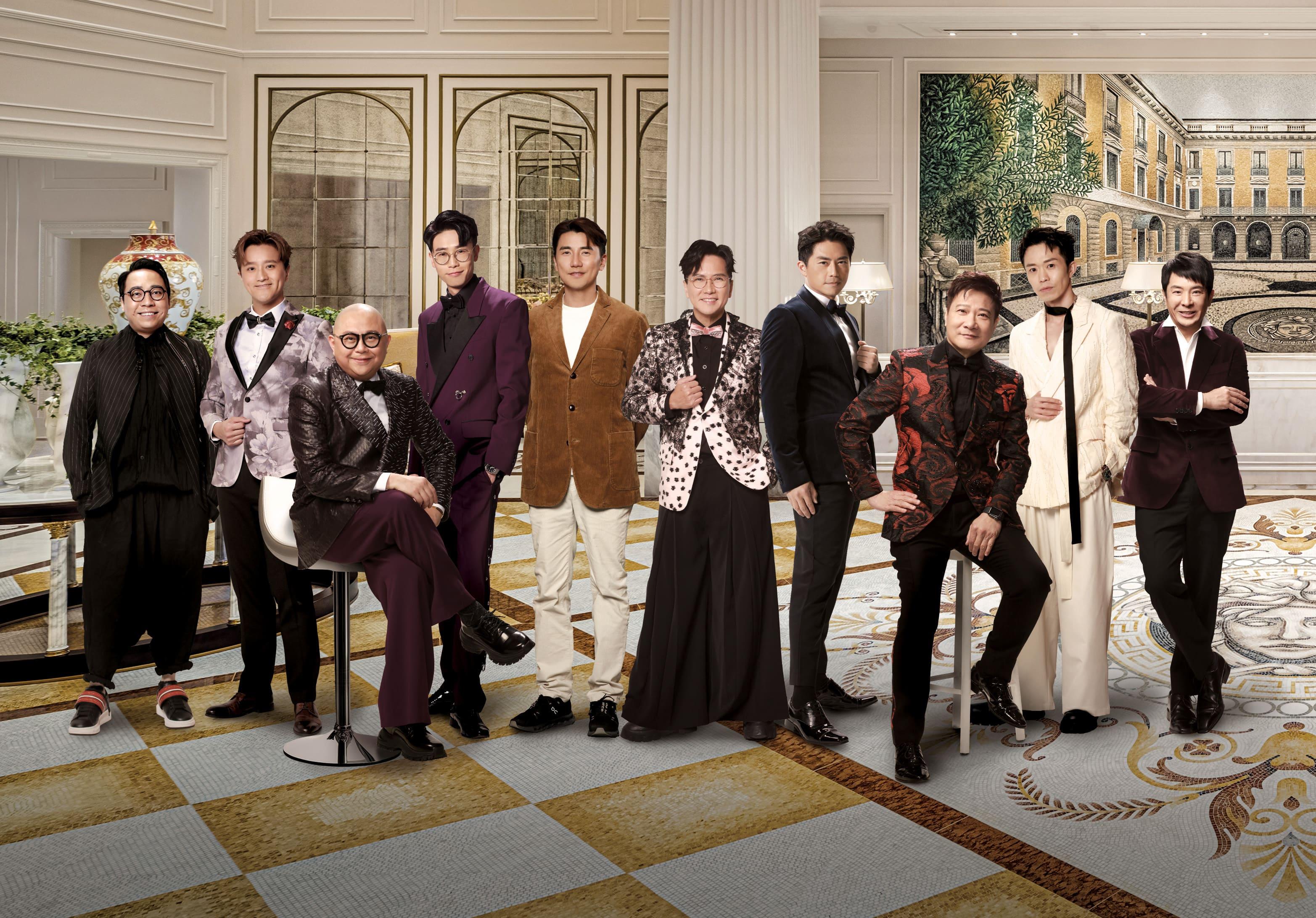 「最佳男主持」(前排左)林盛斌、錢嘉樂、(後排左起)C君、許文軒、陸浩明、洪永城、區永權、森美、鄭衍峰、梁思浩