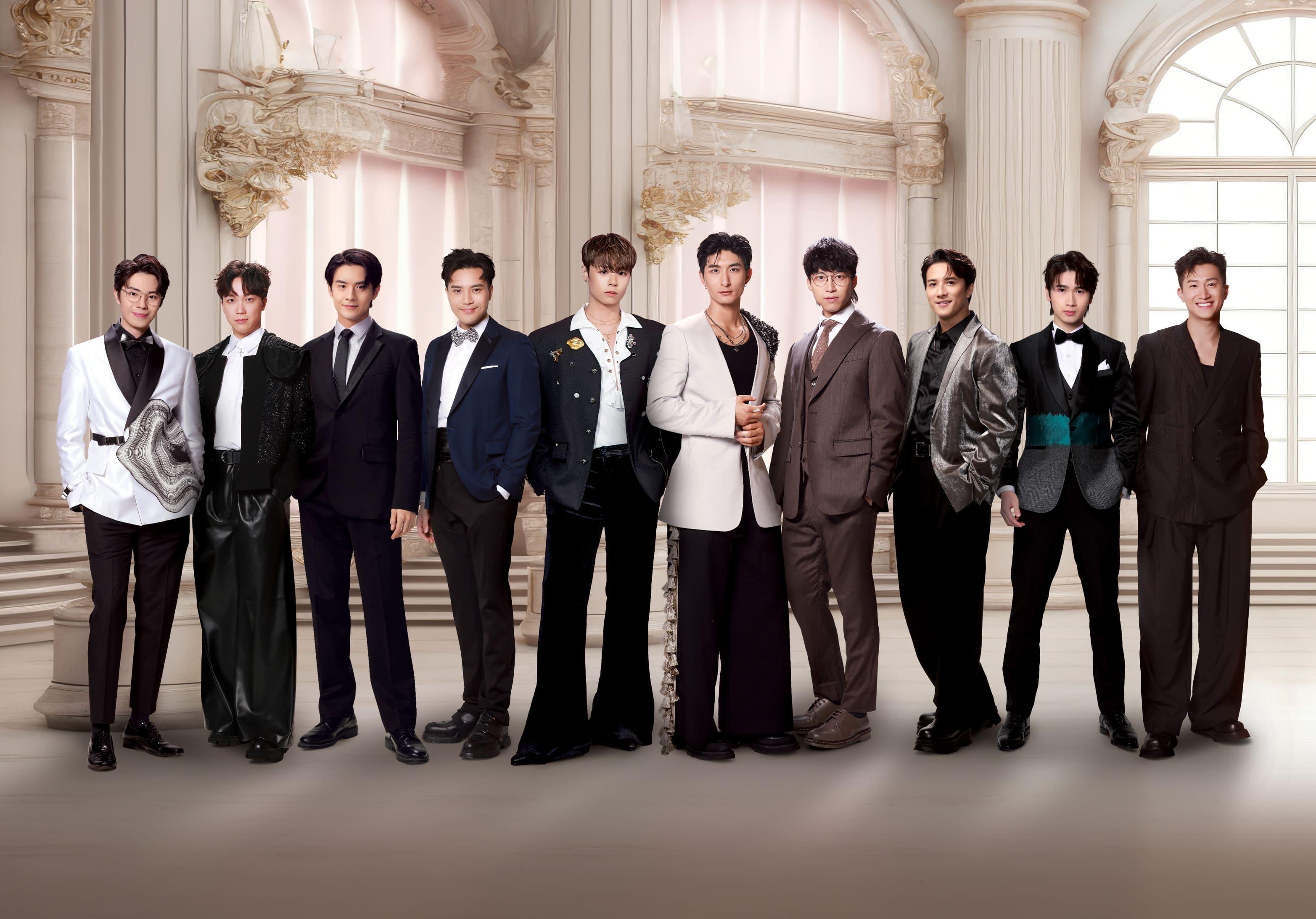 「飛躍進步男藝員」(圖左起)林正峰、何晉樂、涂毓麟、陳浚霆、冼靖峰、張馳豪、吳業坤、黃庭鋒、馮皓揚、曾展望