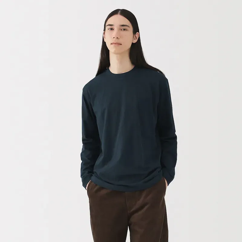 男裝棉質磨毛平織圓領長袖T恤 優惠價HK$70.4