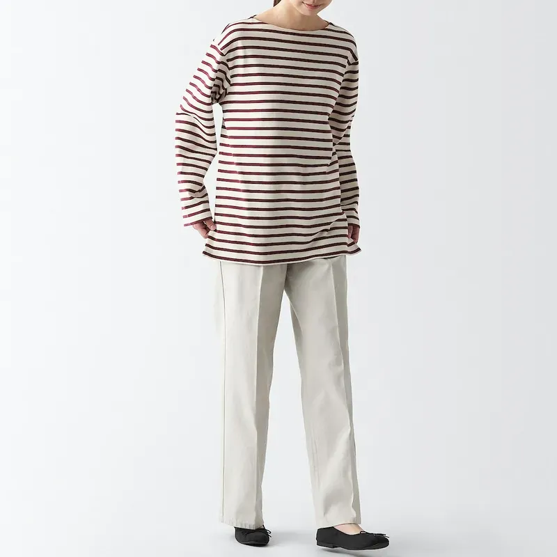 女裝有機棉粗織船領長袖T恤 優惠價HK$98