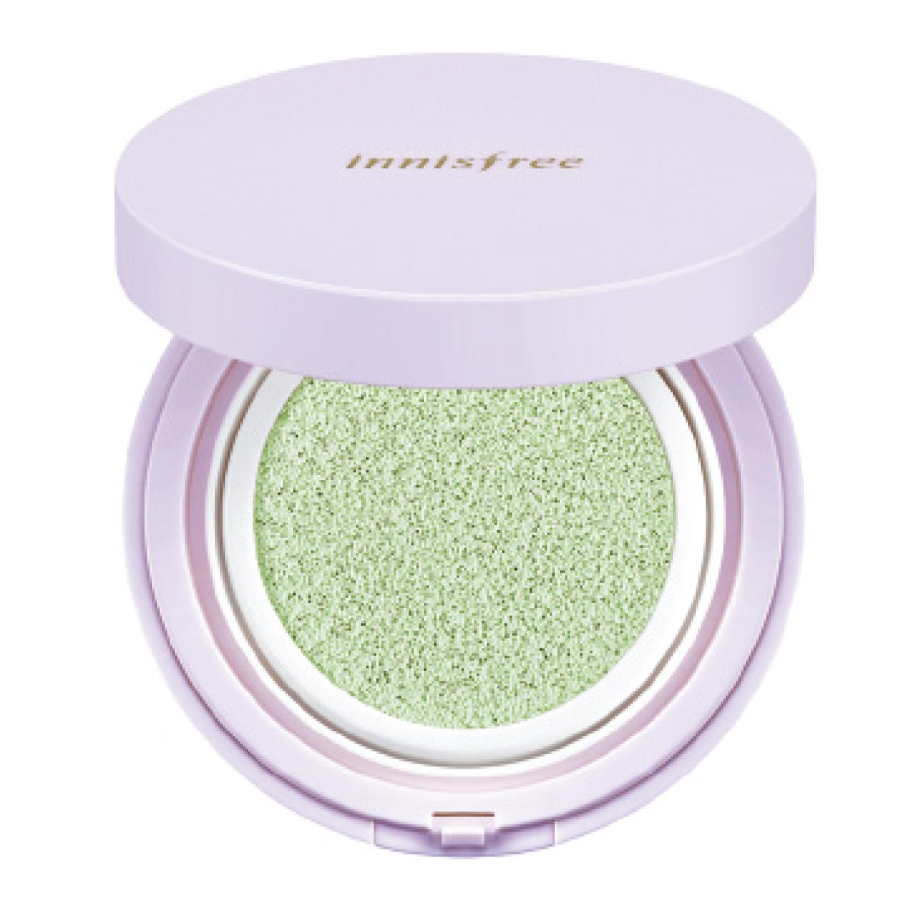 Innisfree No Sebum Correcting Cushion $106/14g(e)
首次結合皇牌控油礦物質散粉與調色氣墊粉底,集調色、控油定妝及提亮膚色功能,共有3色——蜜桃、紫和綠,可將不同的肌膚底色還原光澤亮白。