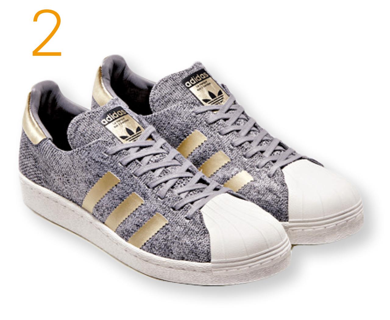 2.混合灰色Primeknit鞋身的Superstar PK Noble Metals $1,600(a),配以白金色調,點綴於鞋身鋸齒狀三間及鞋跟位置,為經典鞋款加添現代感。