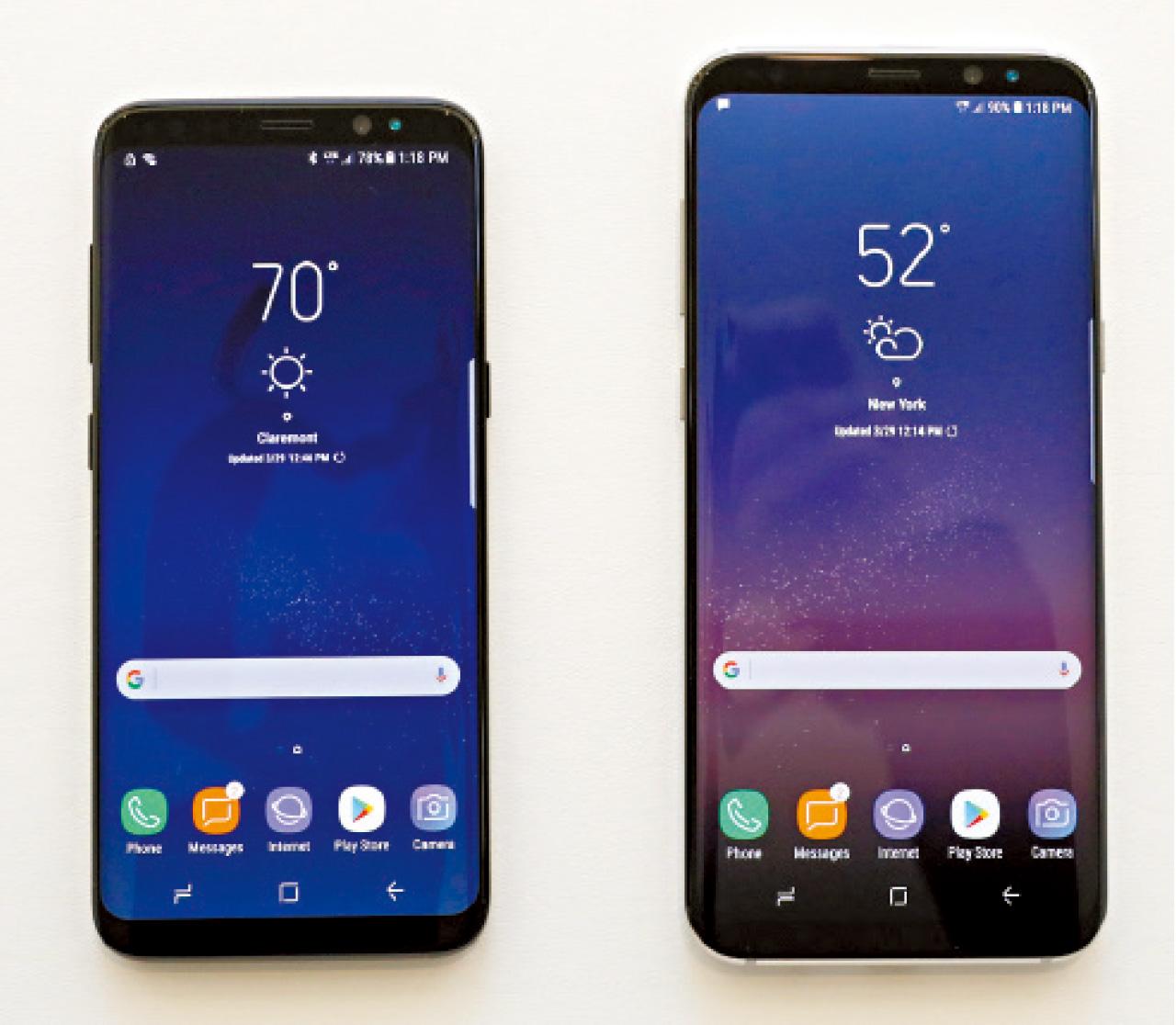 S8為5.8吋(左),S8+為6.2吋(右)。