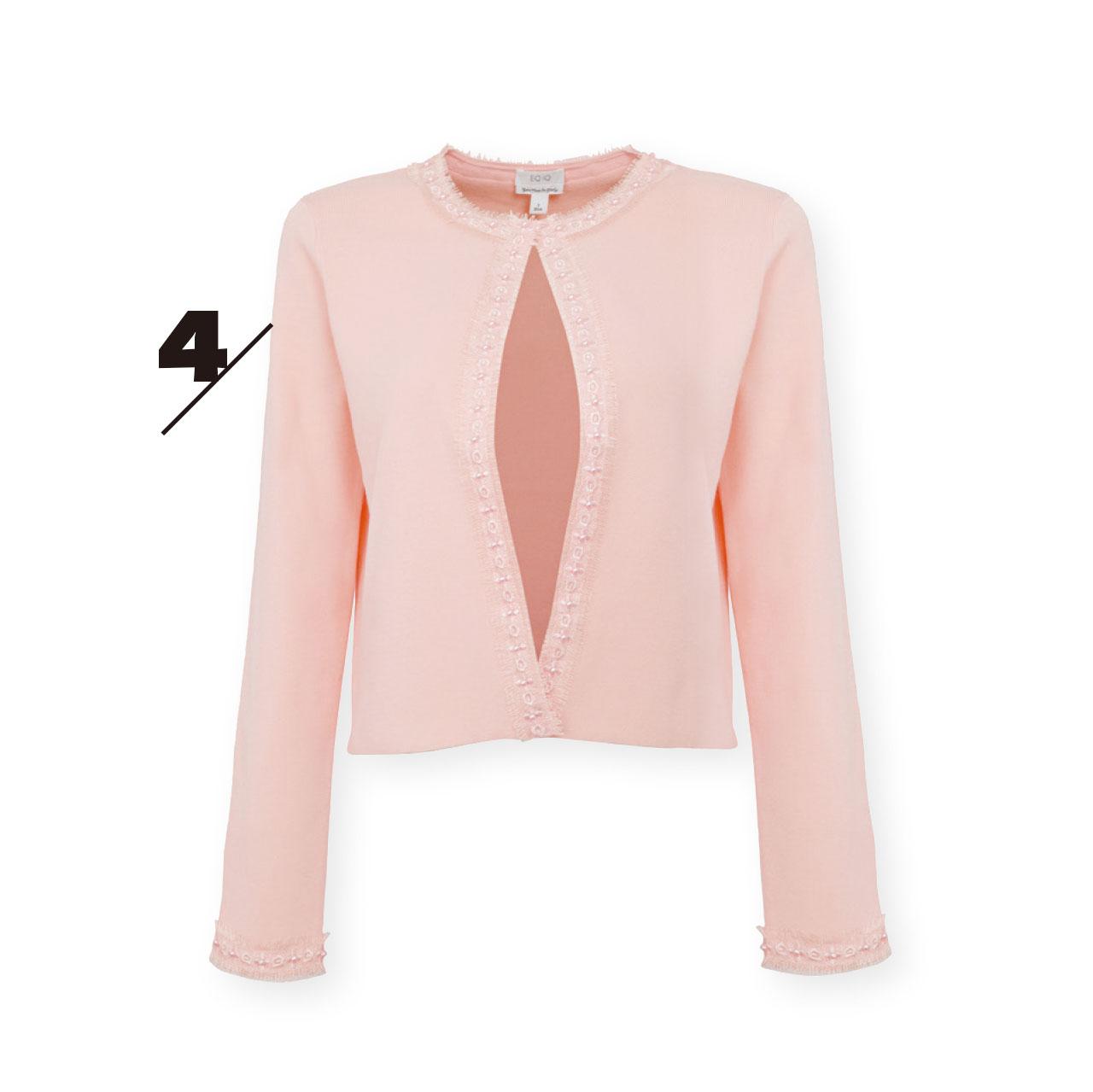 4. 粉紅色淨色外套,在袖口和鈕邊開胸位綴以同色喱士,讓粉紅色變得含蓄高貴。($3,200,EQ:IQ)