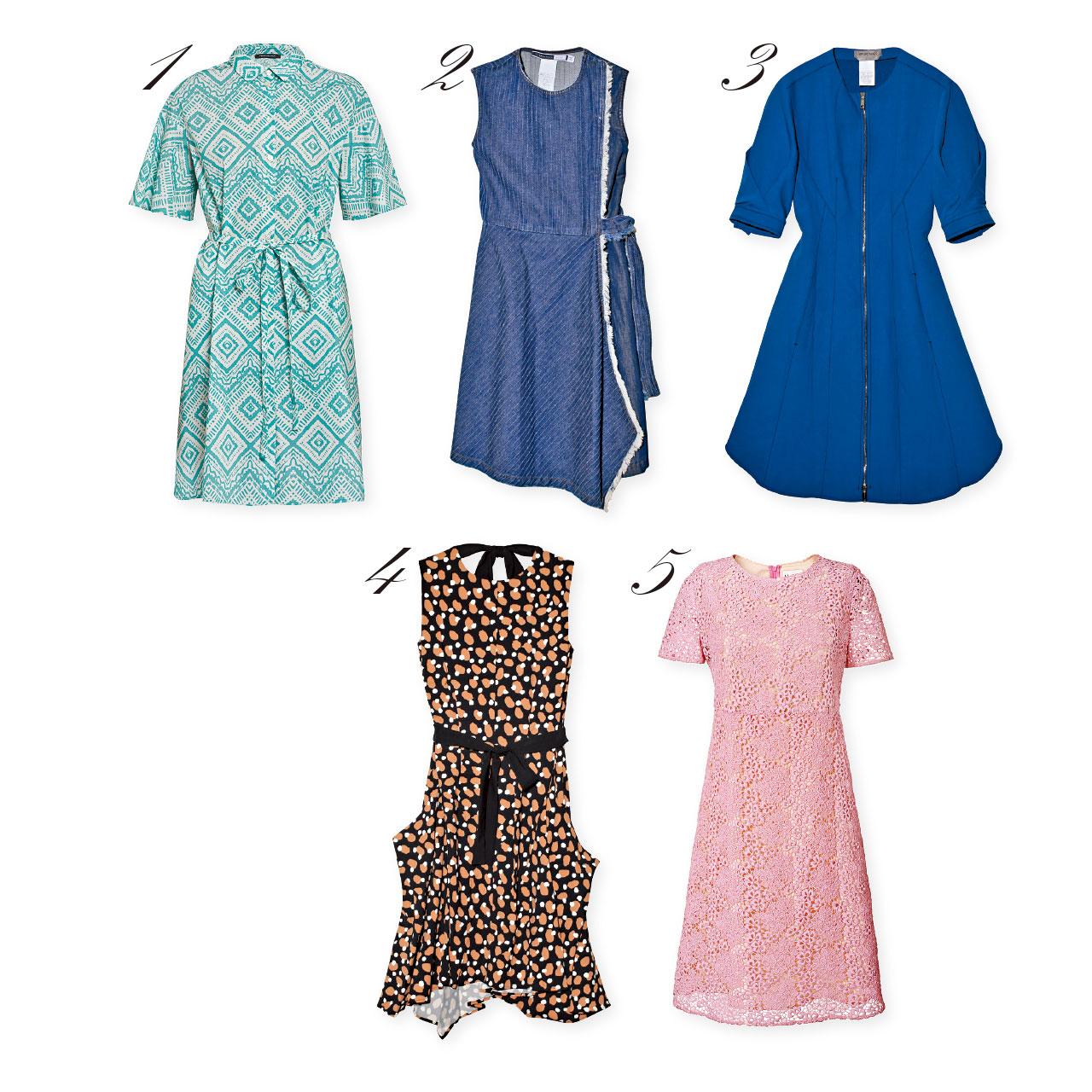 1.綠白色圖案束腰dress shirt $1,980(D)
2.藍色條紋denim vest dress $4,080(F)
3.藍色中袖zip-up dress $7,280(F)
4.黑啡色圖案束腰vest dress $7,70(F)
5.粉紅色lace dress $6,080(E)