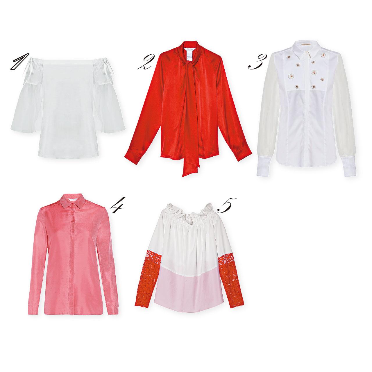 1.白色off shoulder top $1,780(D)
2.紅色絲綢lace up coller +$4,580(E)
3.白色立體花花shirt $2,980(D)
4.粉紅色絲綢shirt $4,880(E)
5.白紅色lace ruffles coller top $2,780(F)
