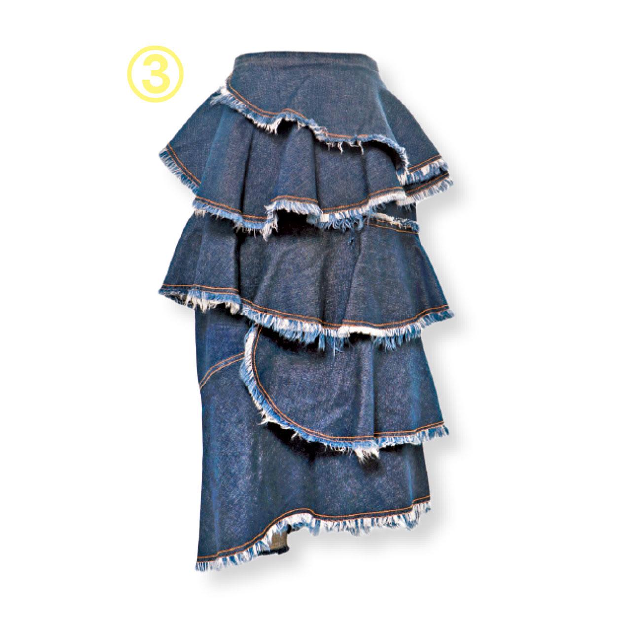 3.對於那些一世忠於牛仔布的人來說,ANTONIO MARRAS的ruffle denim skirt型格盡在不言中。($9,500,HARVEY NICHOLS)