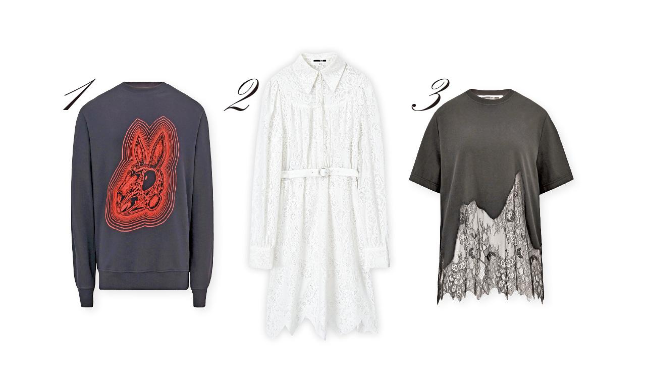 1.黑色紅兔骷髏頭sweater $2,499(B)
2.白色lace束腰dress $6,299(B)
3.黑色拼lace top $2,999(B)
