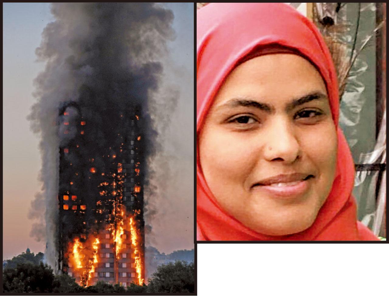 Ibrham(右圖)直播被困在著火大廈(左圖)逃生無門一刻。