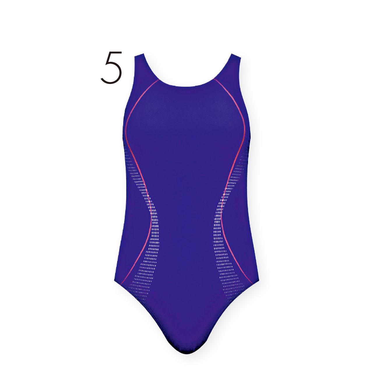 5. 低調簡約的紫色一件頭泳衣,巧妙運用印花線條修飾身形,令腰肢視覺上更纖幼,形態優雅。($429,Gourami)