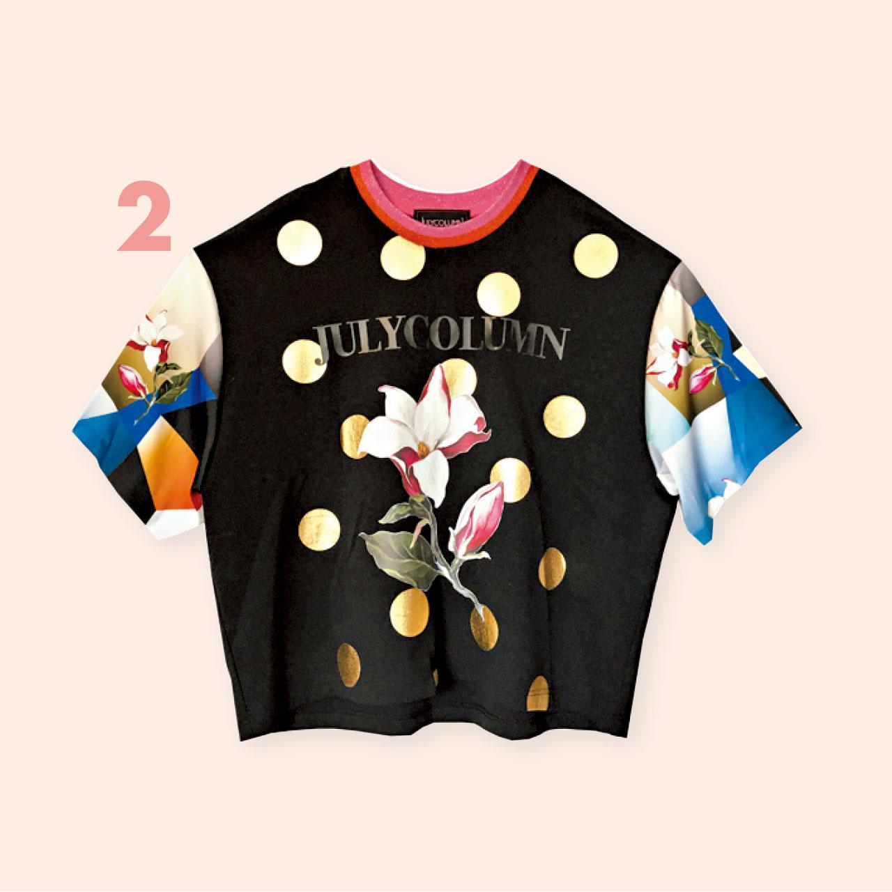 2.Tee一樣可以細緻花巧,如這件黑色配金色波點及花花圖案的,配長裙子甚至可成為coctail party look!($3,000,K-Stylelab)