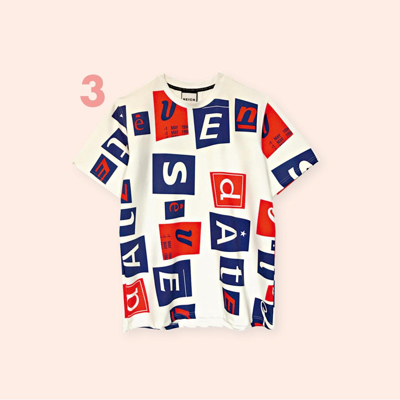 3.大小不同的字母如剛撕下來的字母卡,放在tee上帶出一份中性的味道,得意別緻。($400,K-Stylelab)