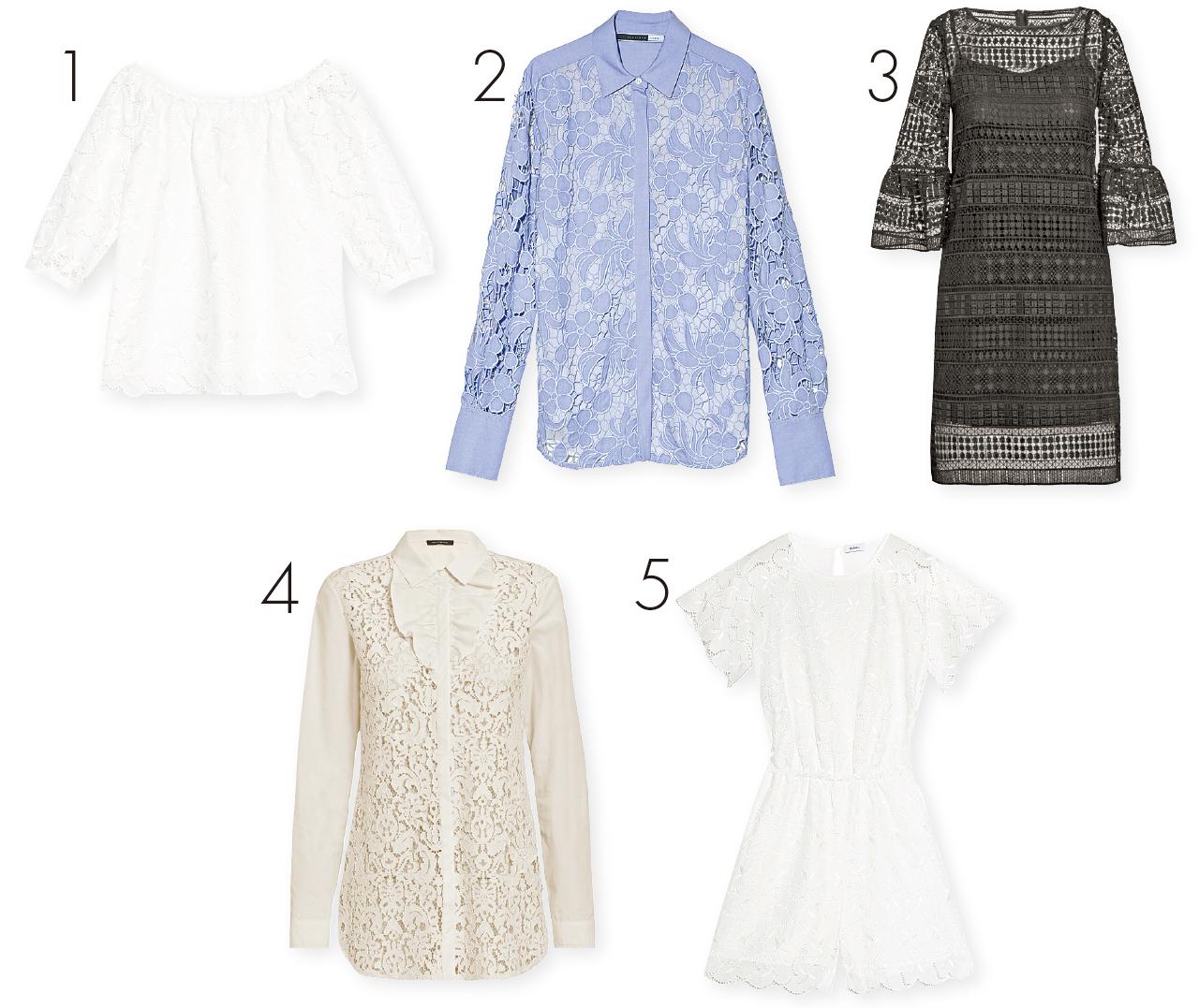 1.白色喱士off-shoulder top $2,080(E)
2.藍色喱士shirt $3,180(D)
3.黑色縷空dress $2,680(F)
4.白色喱士shirt $1,980(F)
5.白色喱士jumpsuit $2,580(E)