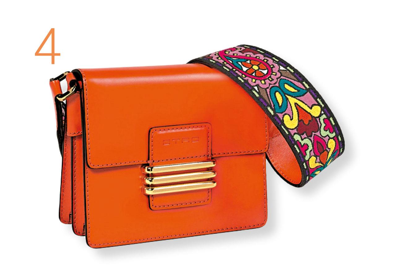 4. 橙色放在衣服上很難carry,放在手袋上就成為身上的點睛品。品牌秋冬主打Rainbow Bag有兩款尺寸,及5種顏色:紫、黃、橙、粉紅及黑色。($11,500/$12,700,ETRO)