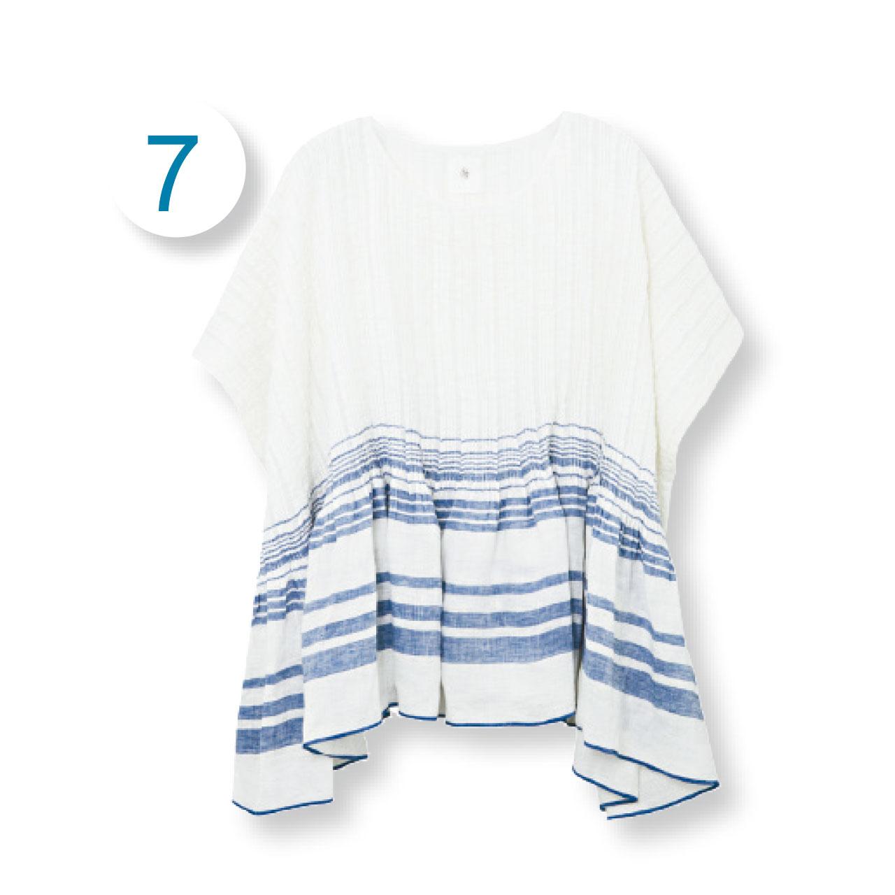7. 藍白條紋top $4,995,採用不規則下襬,簡單清爽。(e)
