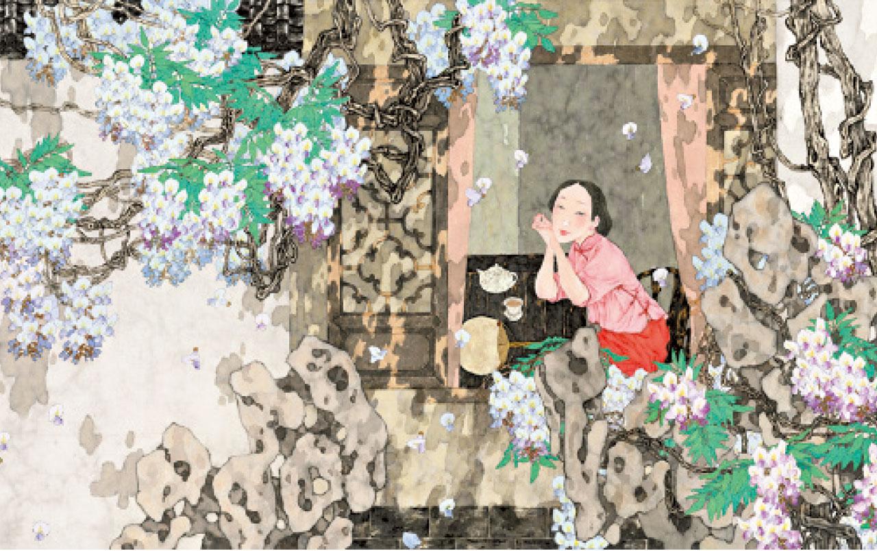 《紫藤花落午風微》