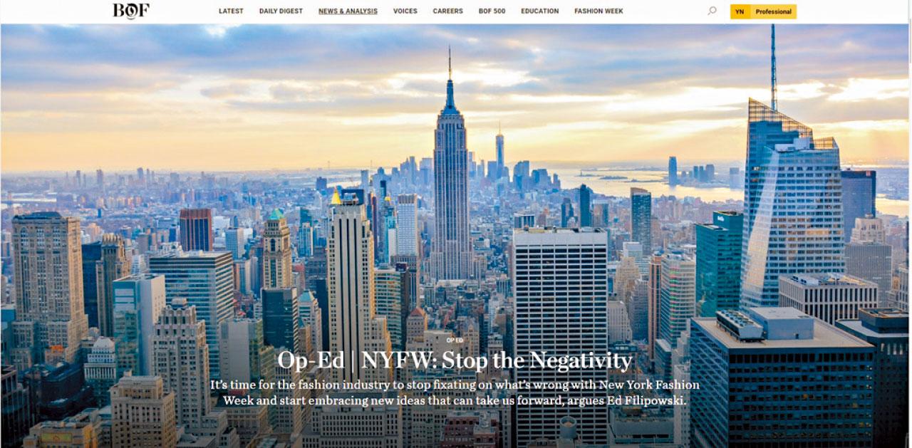 KCD主席Ed Filipowski於《BoF》刊出的「NYFW:停止負能量」一文。