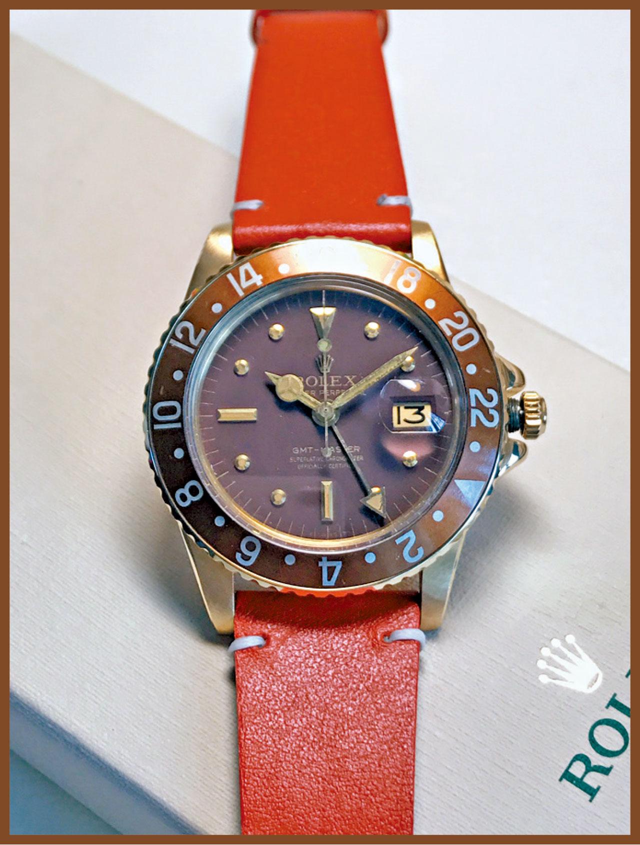 上世紀七十年代初的勞力士GMT Master 18K黃金腕錶。