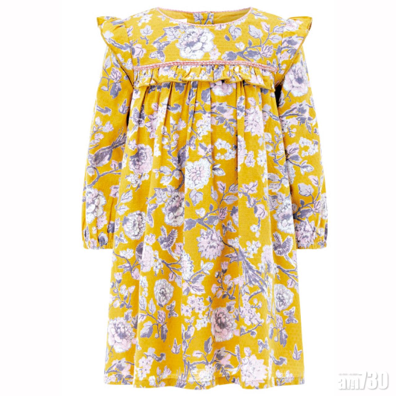 啡黃英式花花圖案高腰娃娃裙,配白色冷襪可愛清新。($355)