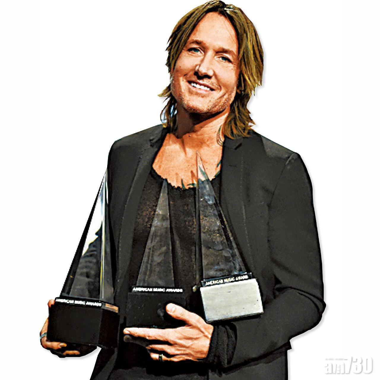 Keith Urban橫掃3項鄉謠音樂類別大獎。