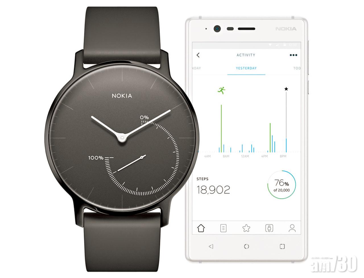 耀石黑限量版保持型格,無論是甚麼版本也可以配合「Nokia Health Mate」手機程式使用。