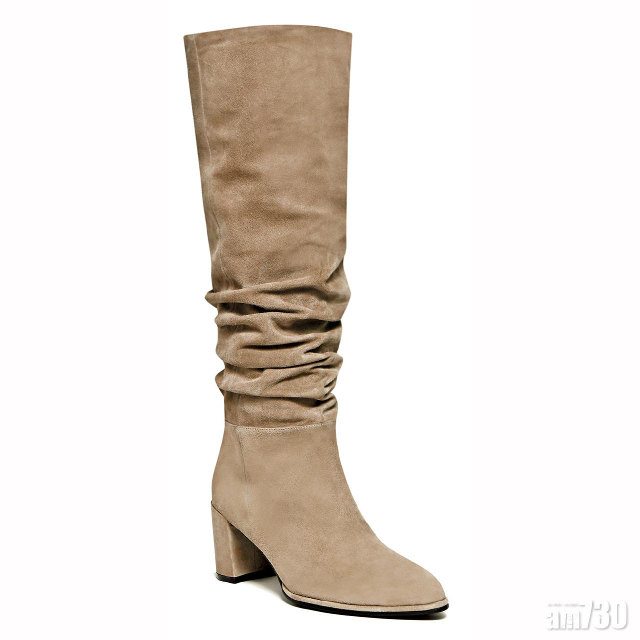 ERIN麂皮皺褶粗跟長靴$2,590