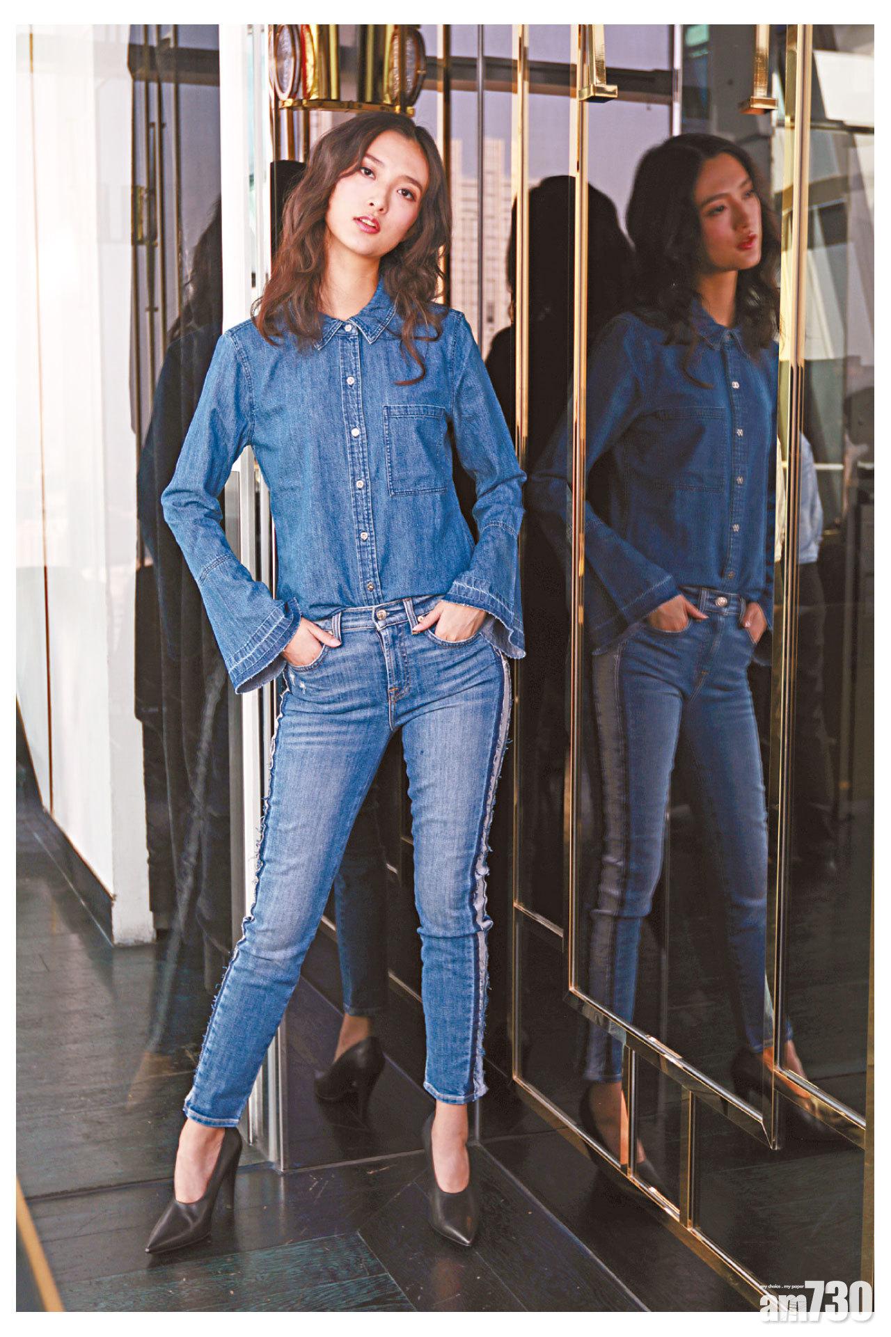 藍色喇叭袖denim shirt $2,380(C)
藍色色邊skinny jeans $2,780(C)