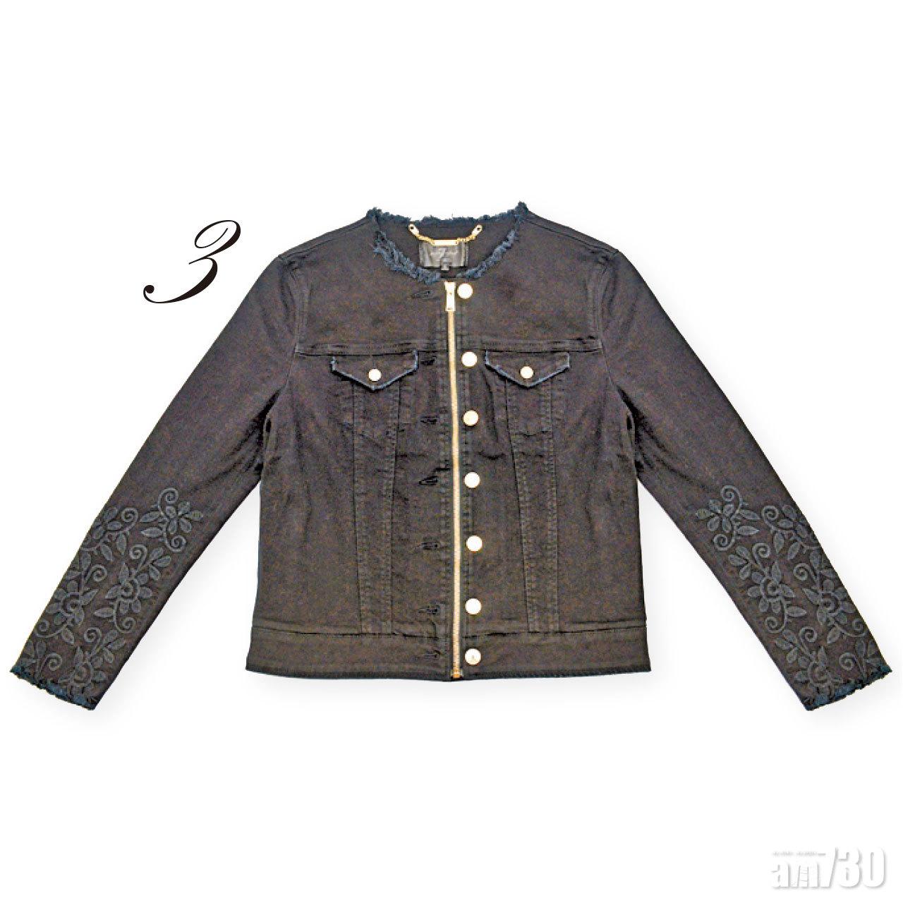 3.黑色刺繡破領zip-up jacket $3,780(C)