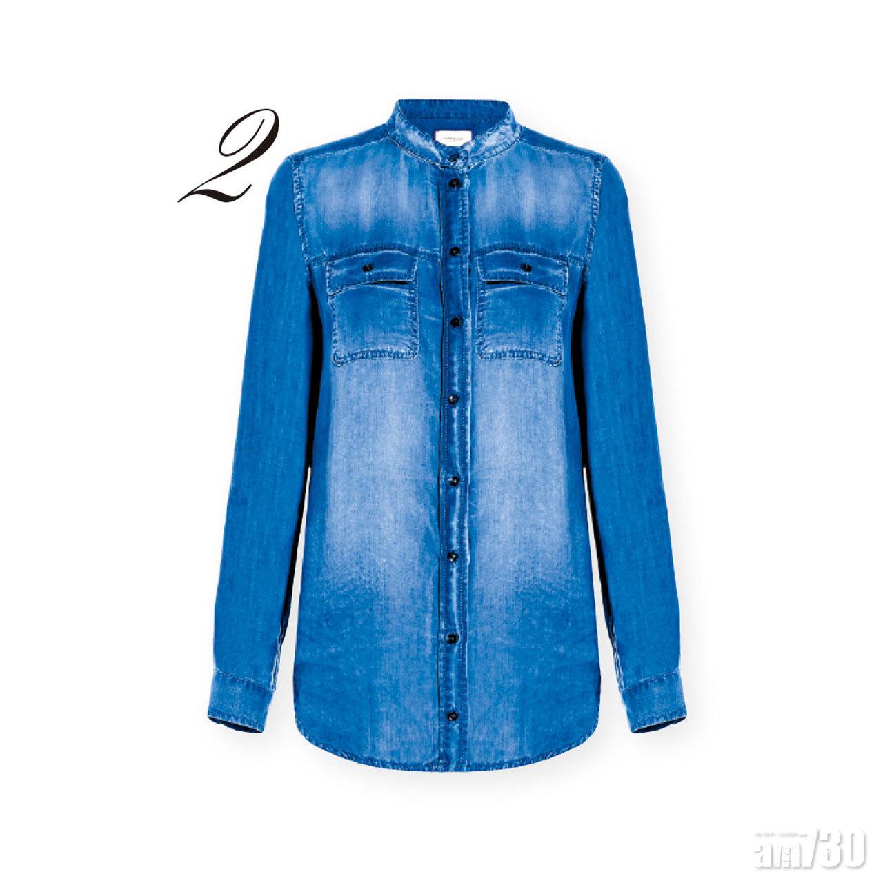 2.藍色雙袋washed denim shirt $2,080(B)
