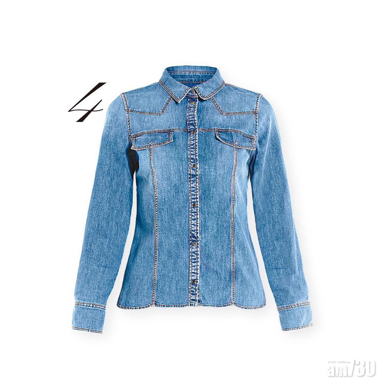 4.藍色雙袋washed denim shirt $2,080(B)