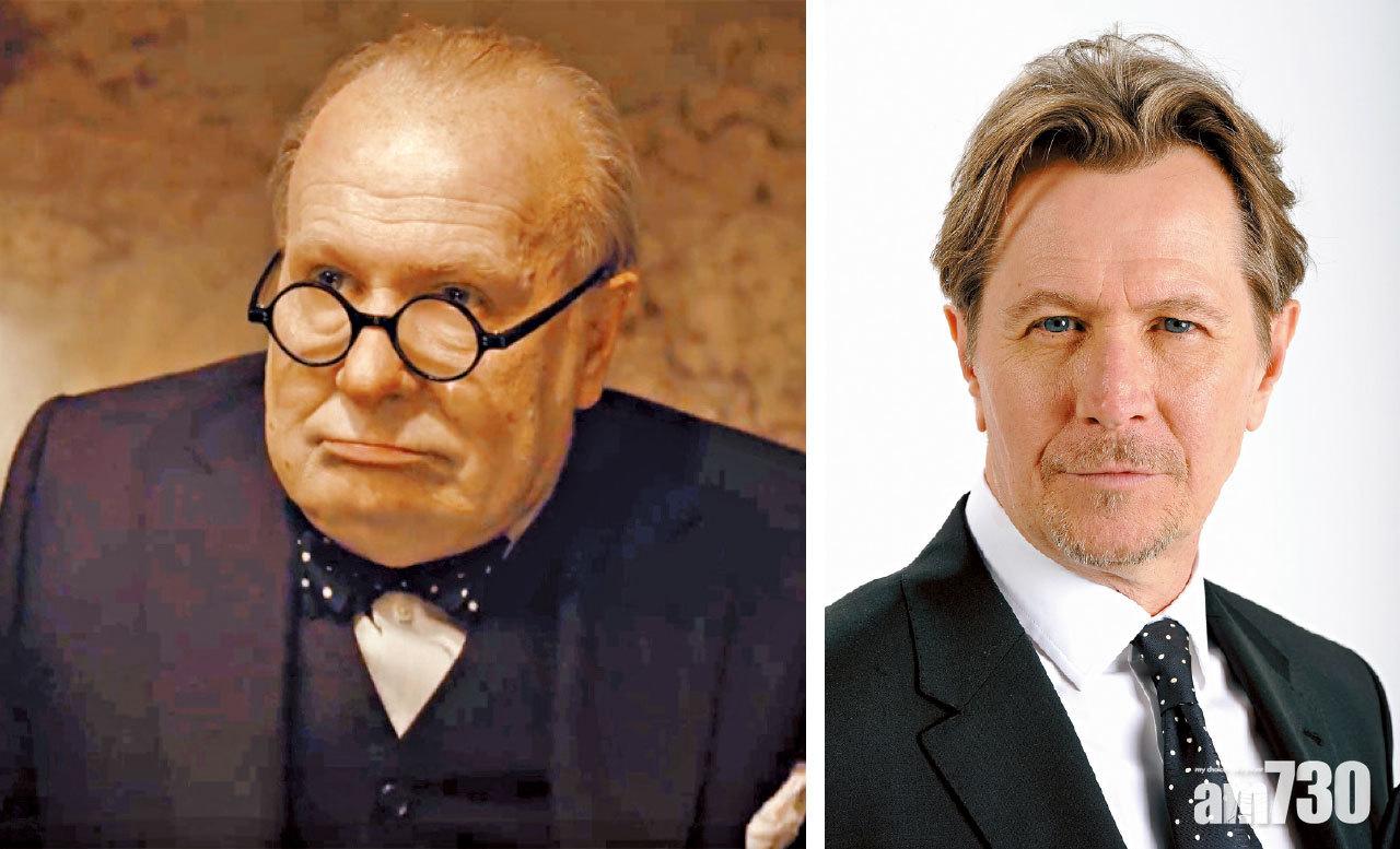 加利奧文親自邀請已退休的特技化妝師辻一弘出山,協助他「易容」成邱吉爾。(左: 加利奧文
化妝後; 右: 加利奧文
化妝前)