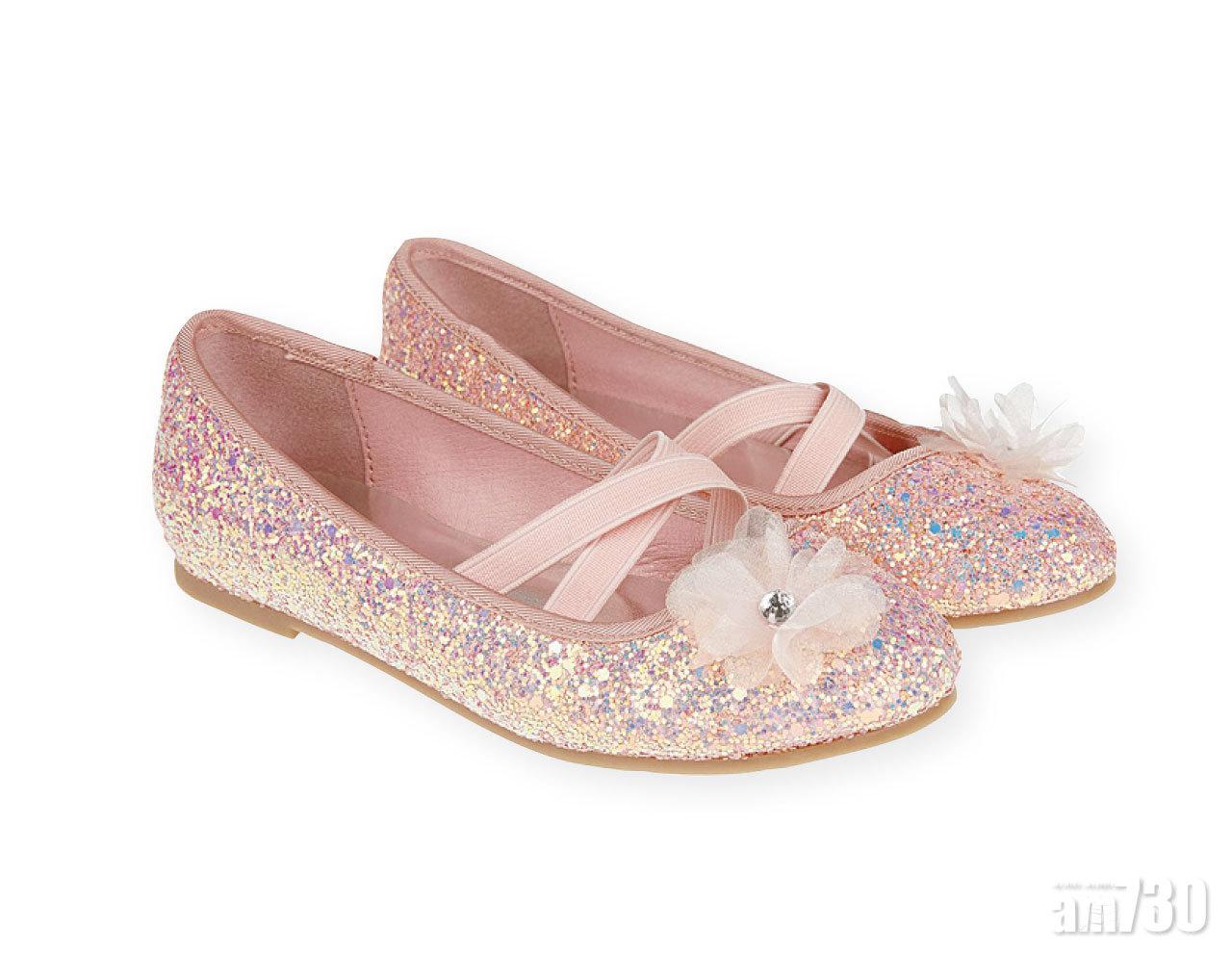 粉紅色閃粉花花平底鞋 $240 (c)