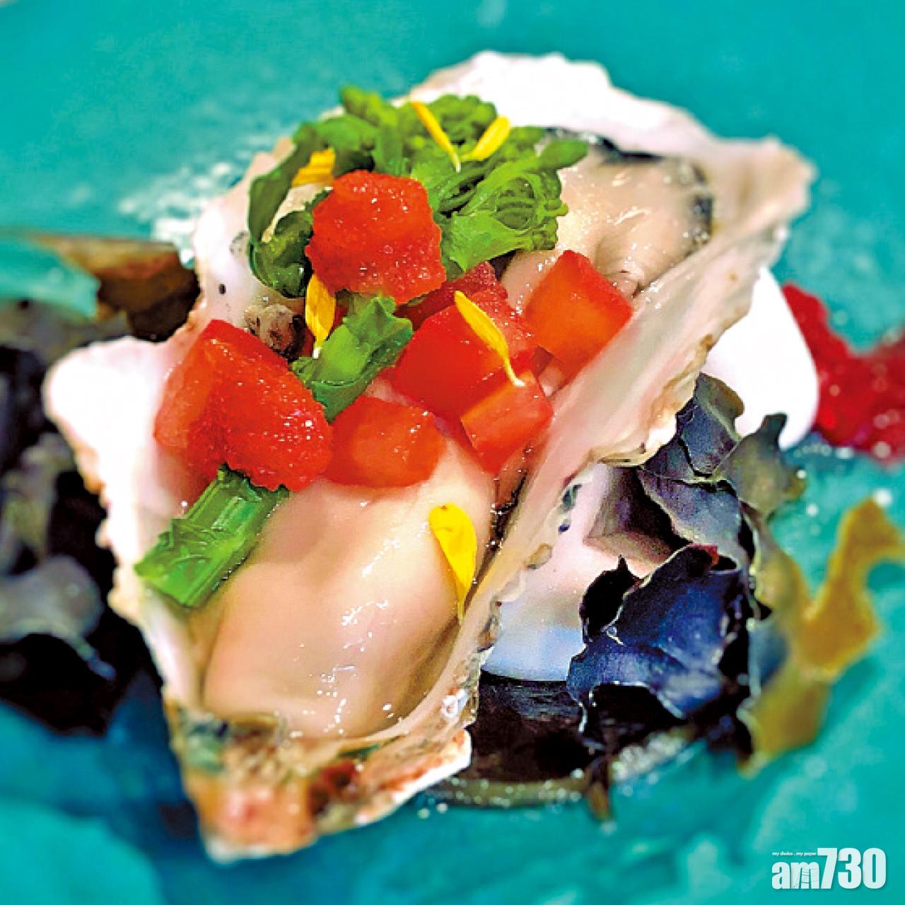 惠比須岩蠔伴油菜花明太子──蠔嘅海水與明太子嘅鹹辣,配對非常巧妙,胃口大開。