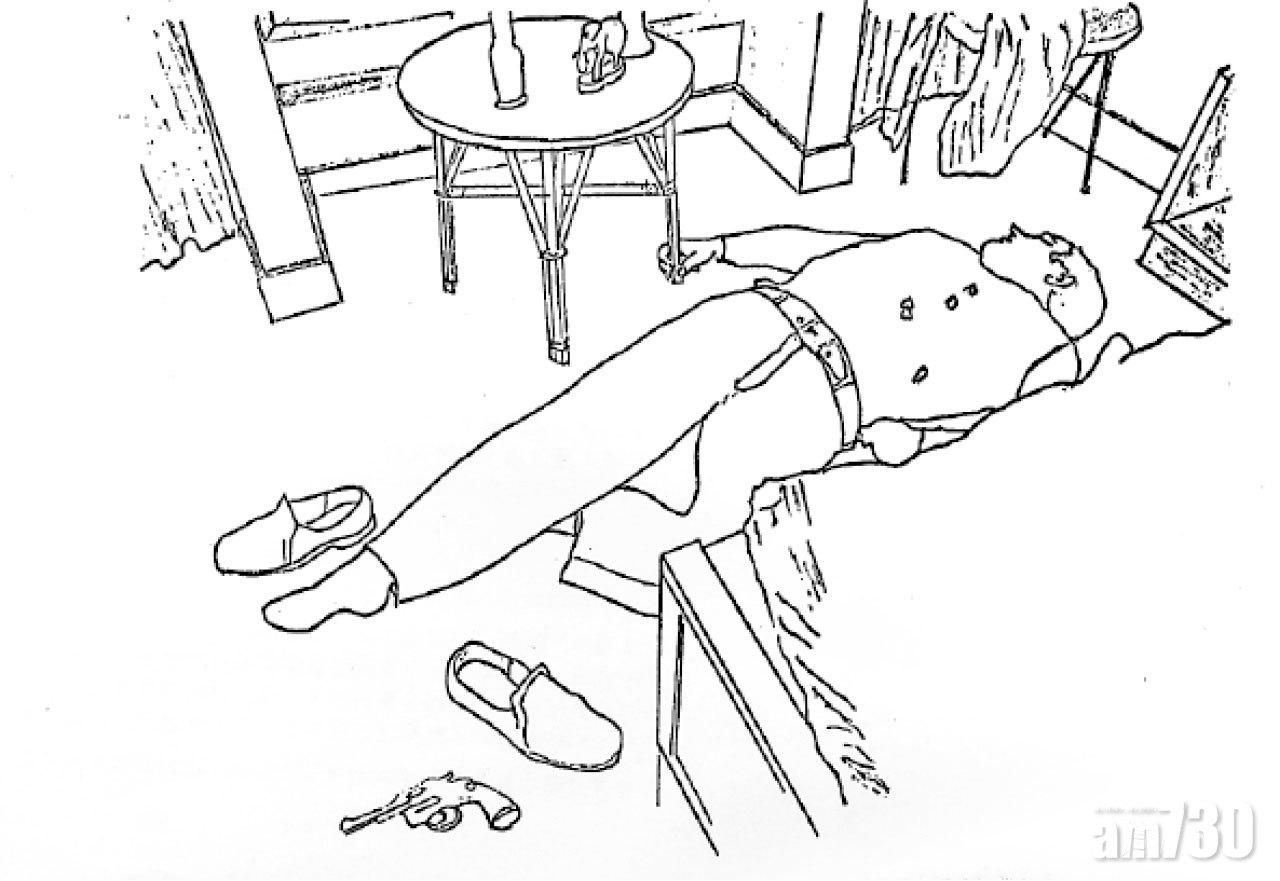 麥樂倫開槍自殺現場示意圖。