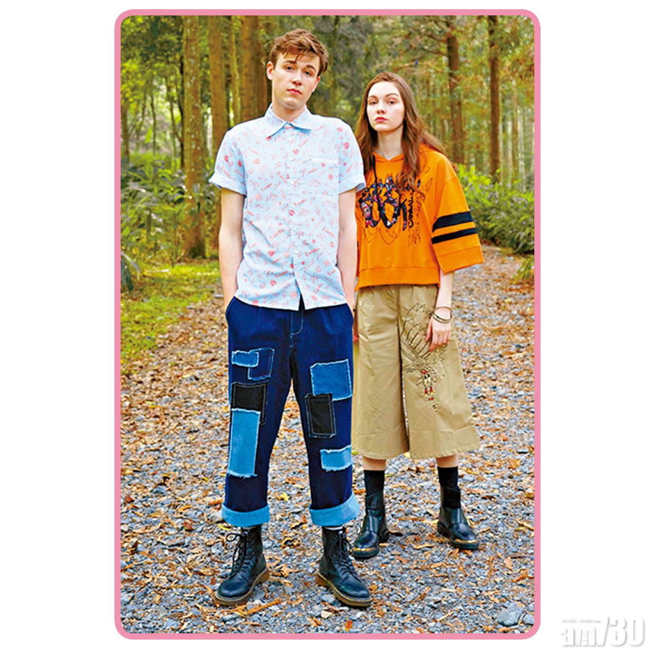 拼貼Patchwork jeans($998),玩味十足;搶眼色調大膽地創出率性格調。(橙色闊袖tee $738、闊褲 $838)