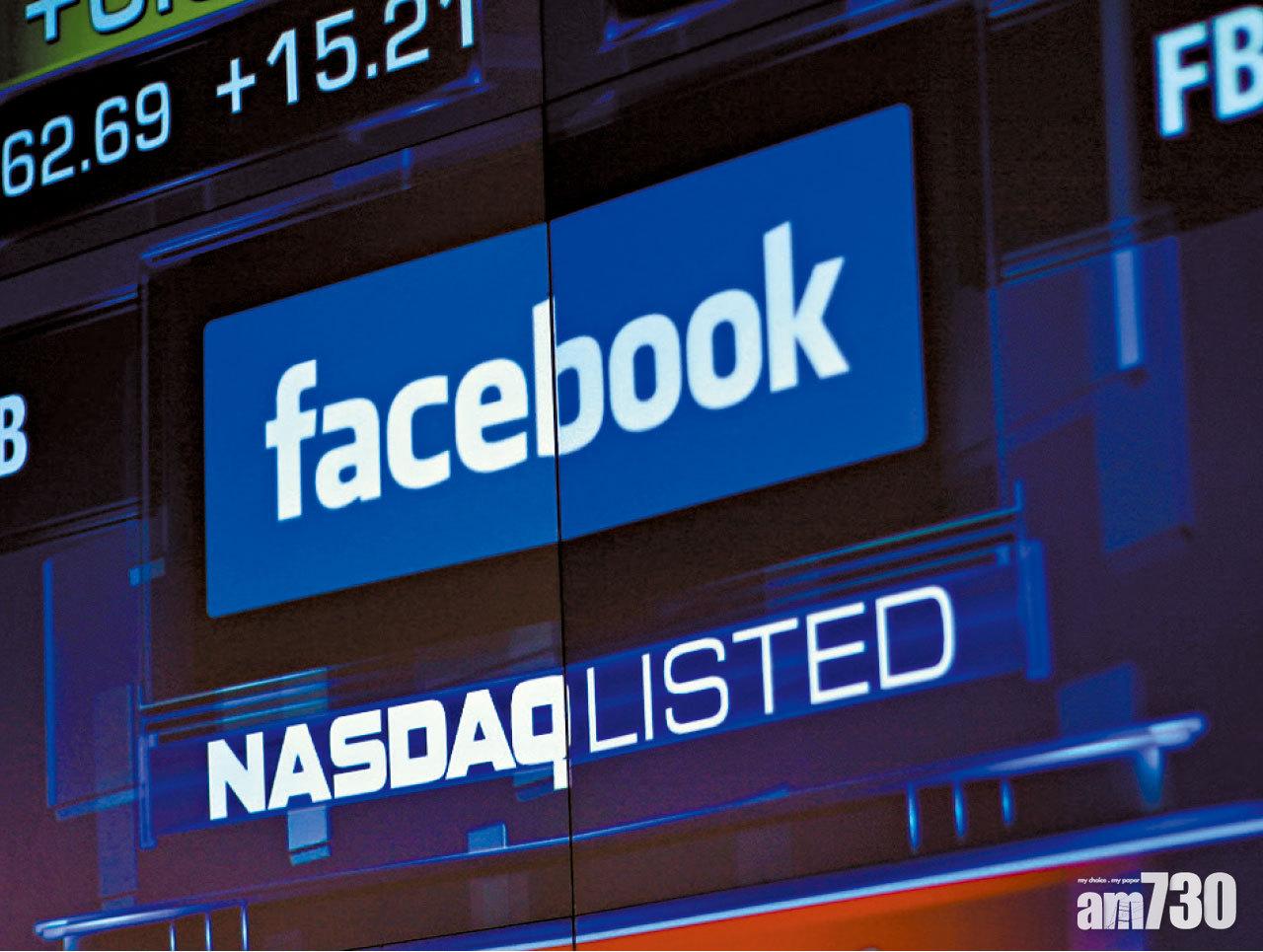 Facebook股價急瀉拖累一眾科技股回軟。 (資料圖片)