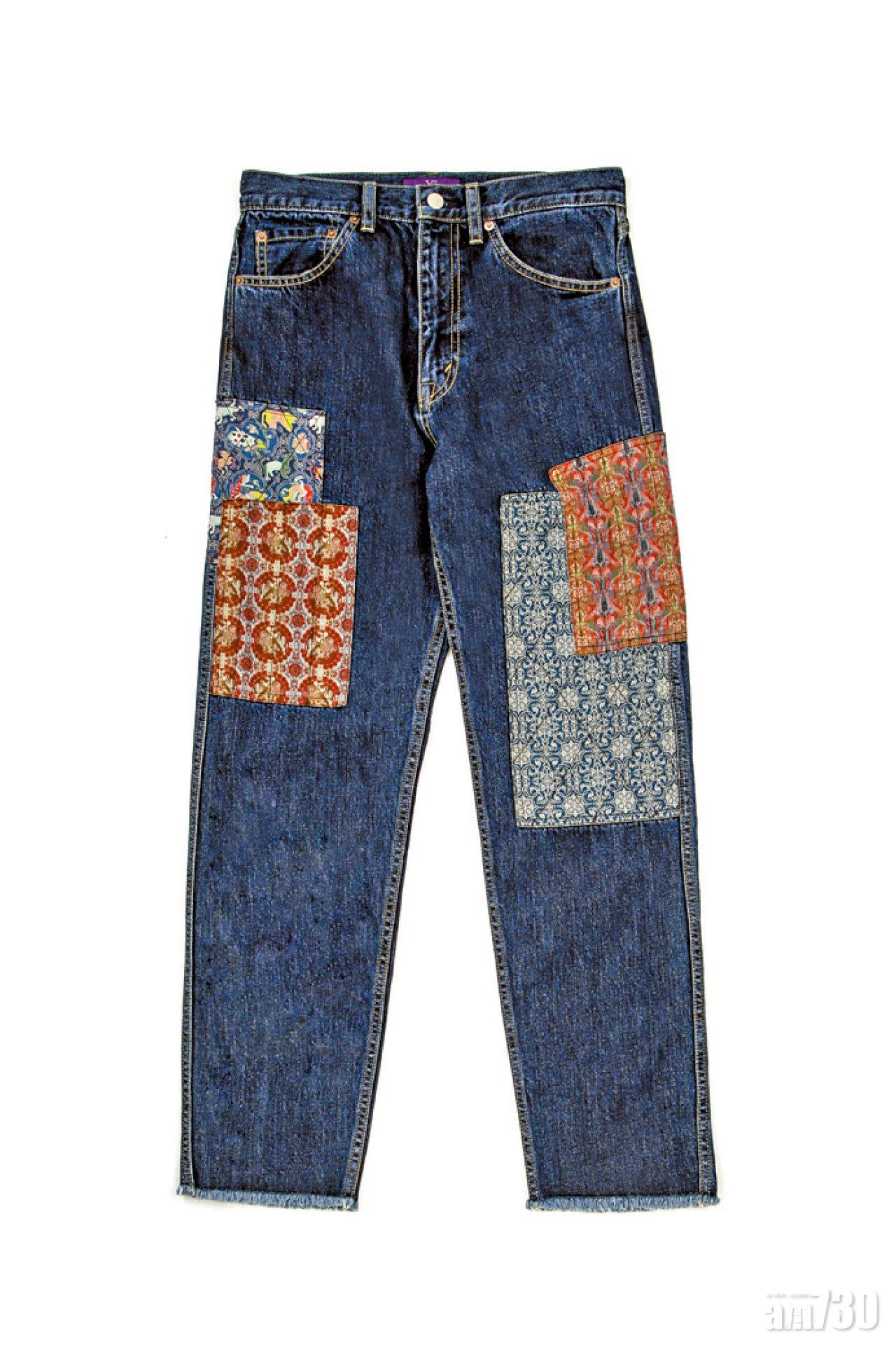 藍色刺繡花布patchwork jeans $5,999(B)
