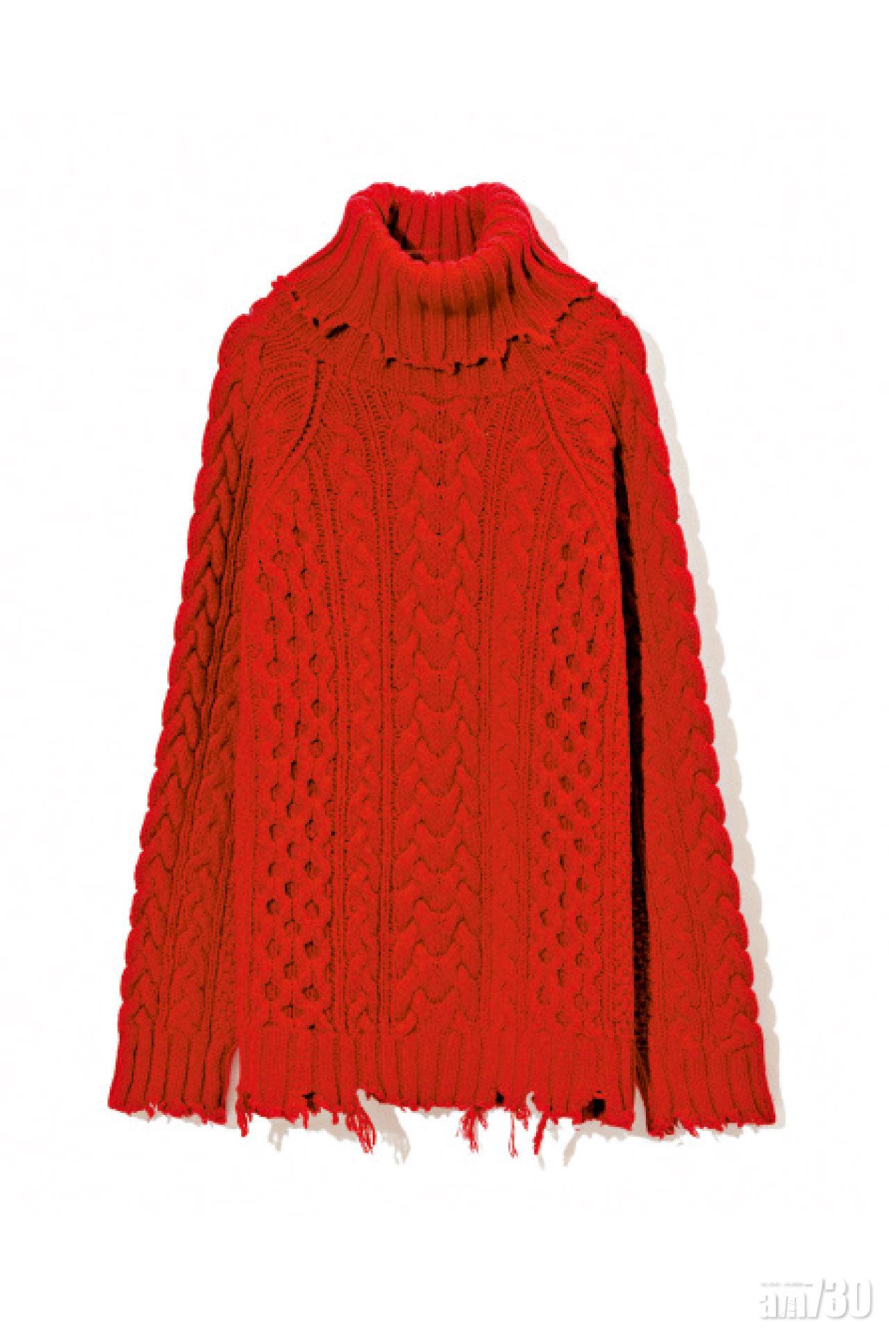 紅色造舊披口aran jumper $5,299(C)