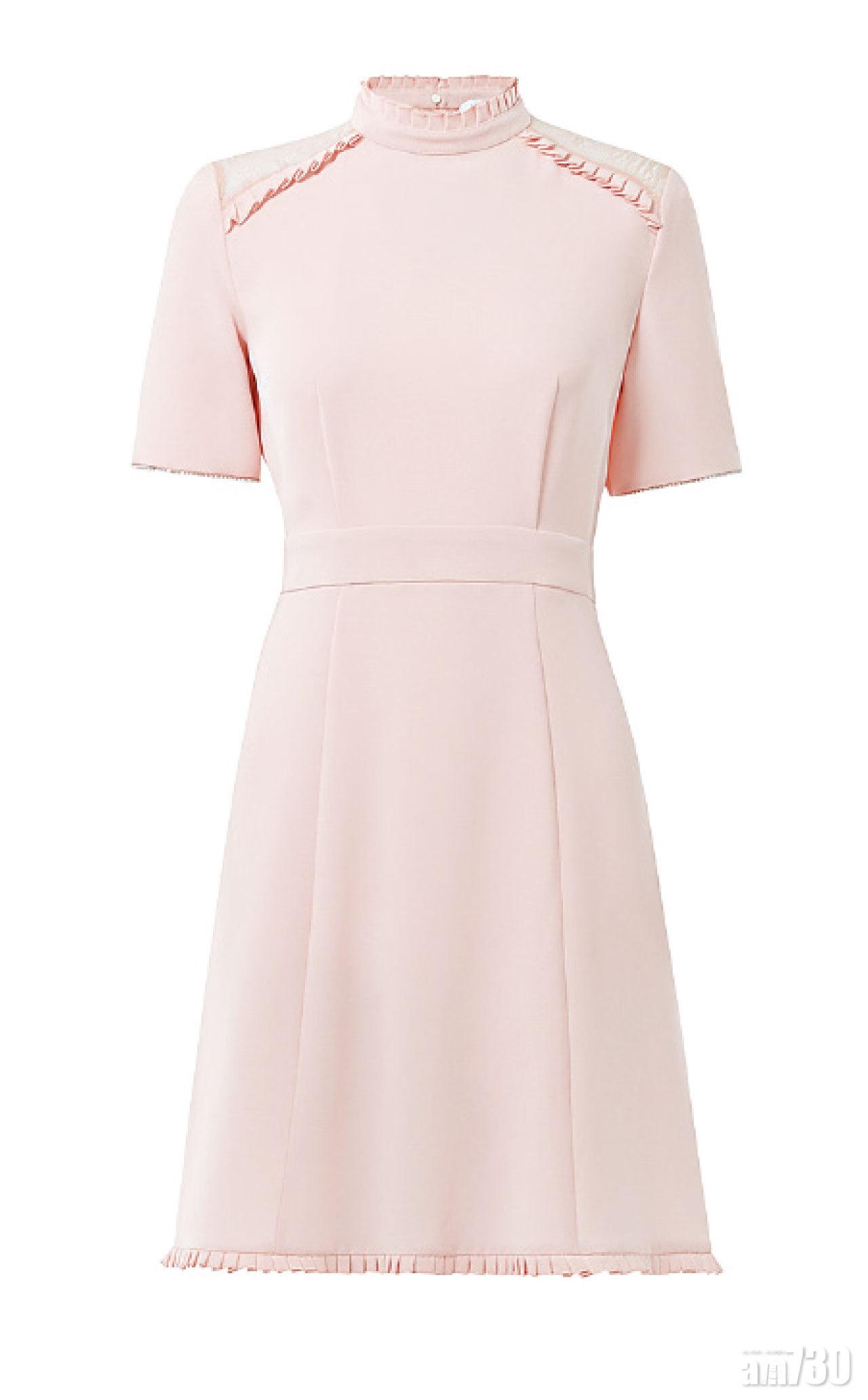 粉紅色企領束腰ruffles dress $3,580(B)