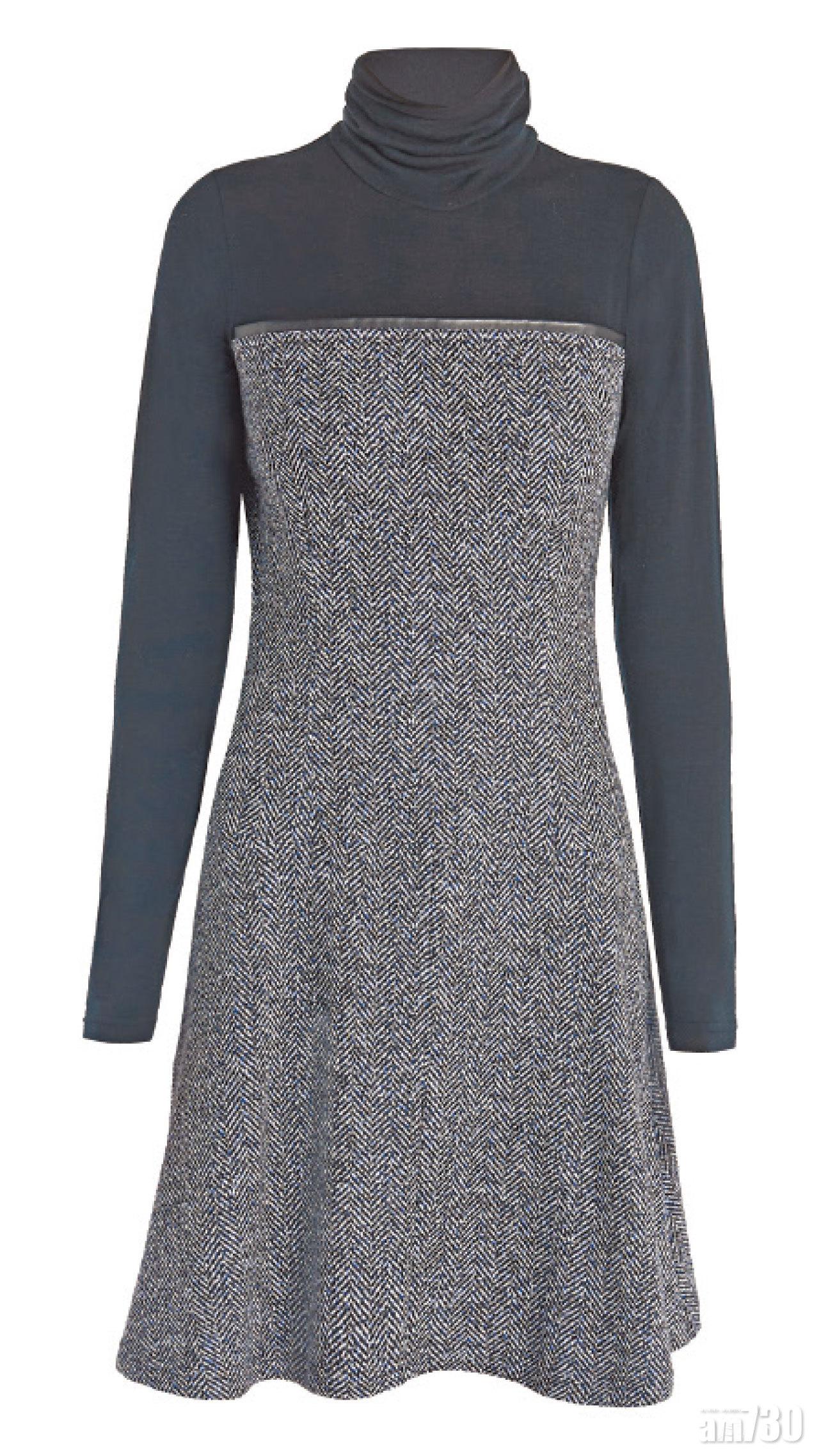 黑灰人字紋樽領two tone dress $2,280(E)
