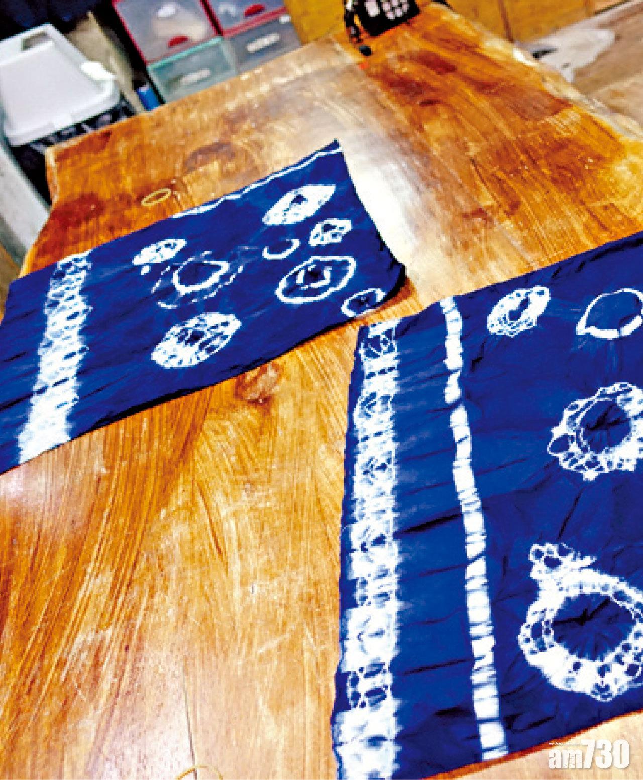 只要用橡皮筋綁於白布上,即可變出不規則圓形。