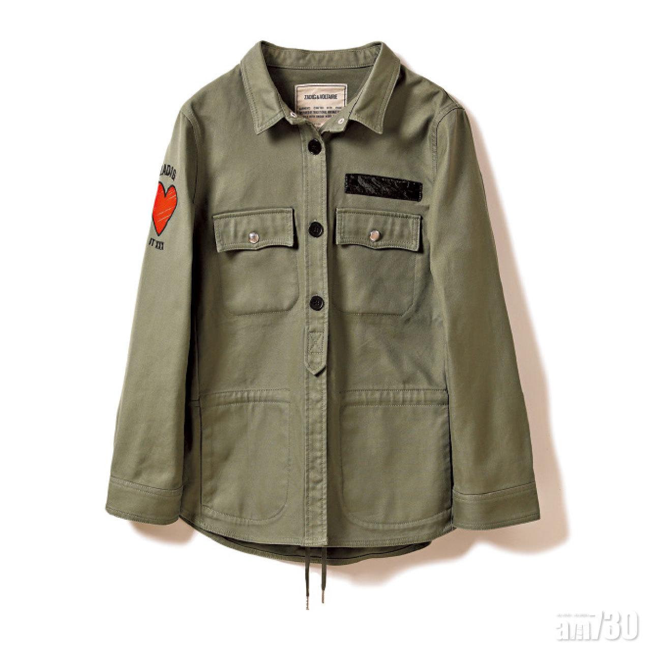 軍綠色心心刺繡圖案shirt jacket $4,200(J)