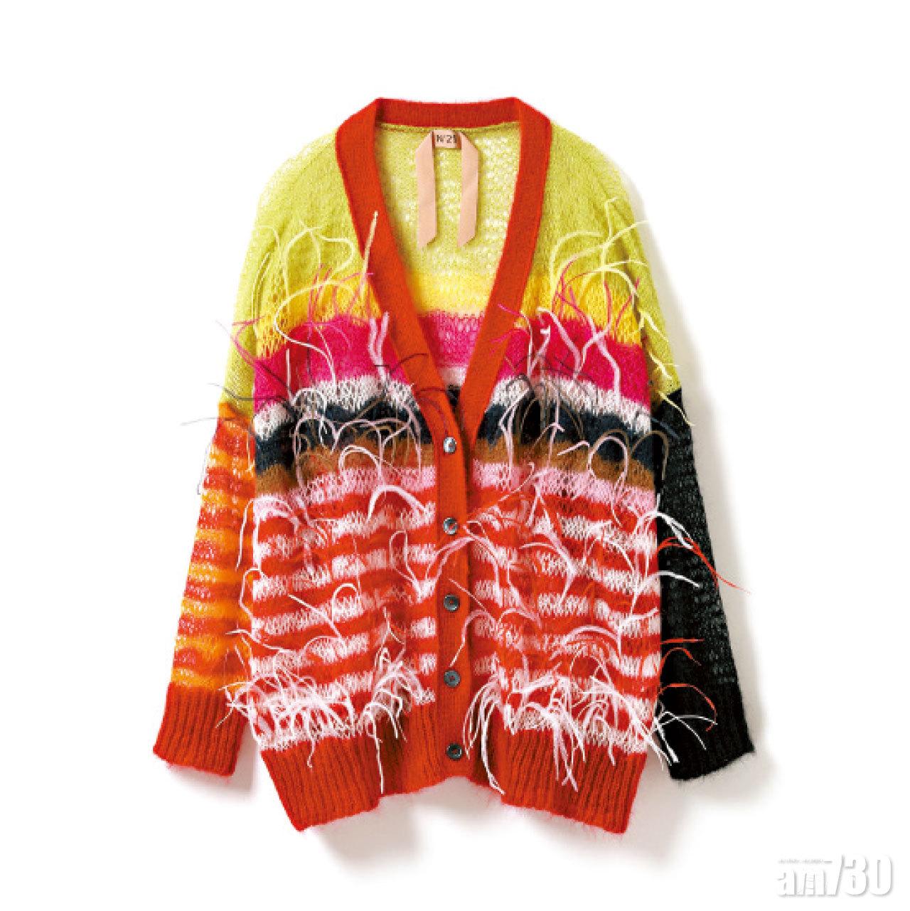 紅、黃、白彩間毛毛cardigan $13,999(I)