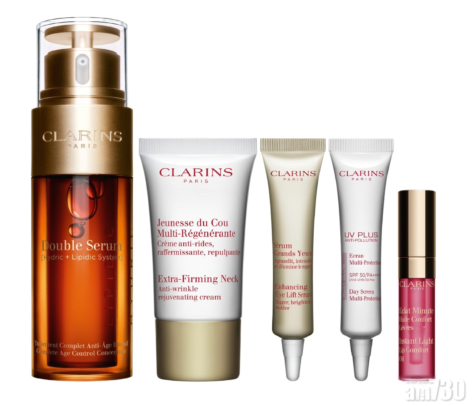 CLARINS 賦活雙精華套裝
優惠價$900 價值$1,735 (52折)
(11月10日 銅鑼灣崇光限定)
‧賦活雙精華 50ml
‧煥顏緊緻頸霜 15ml
‧電眼緊緻精華 7ml
‧抗污染透白防曬霜 10ml
‧凝亮護唇油 2.8ml