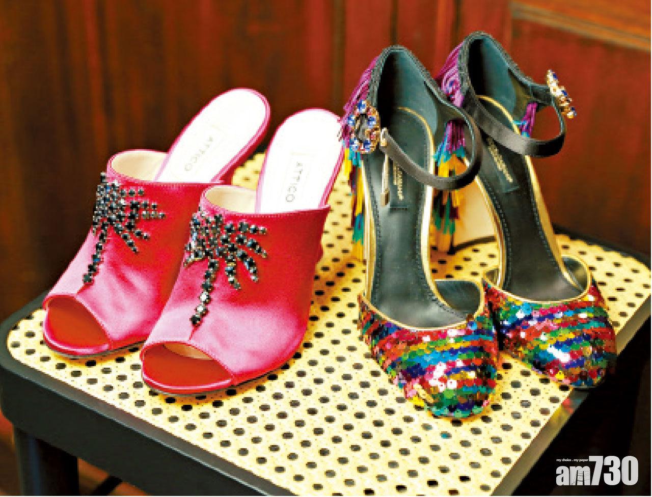 (左)Satin mules from Attico Pamela ($2,481);(右)Leather pumps from DOLCE & GABBANA ($3,890)。