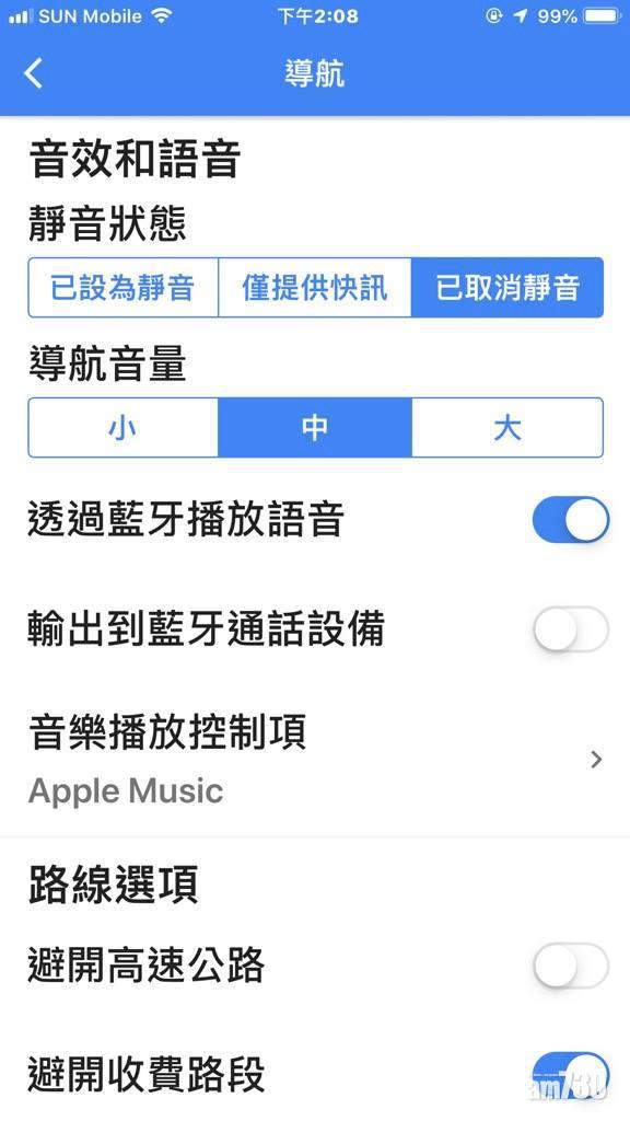 在Google Maps的設定裡,有關導航選項中會有一個音樂播放控制的項目。