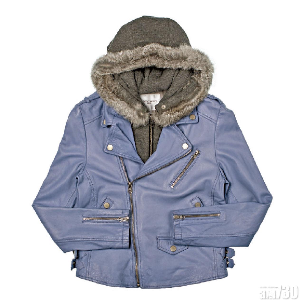 粉藍色皮革連帽biker jacket $4,290(B)