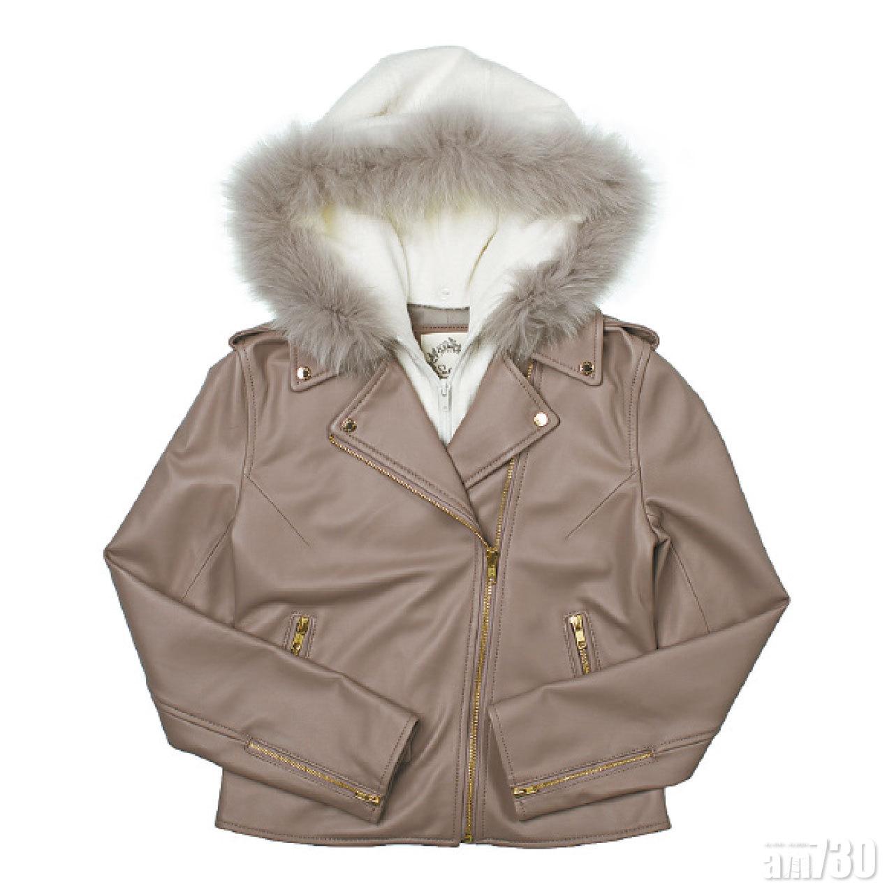 啡色皮革連帽biker jacket $4,290(B)